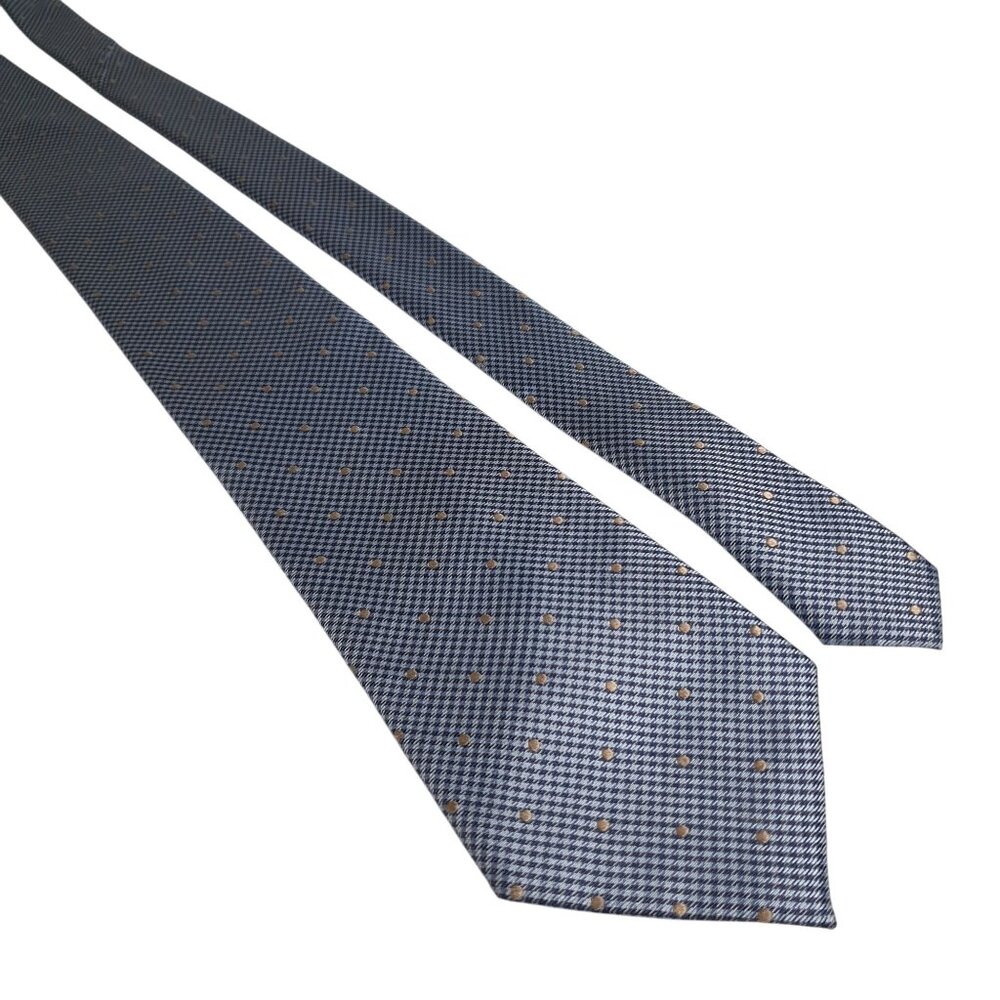 Club Room Blue Checkered Polka Dot Silk Tie 3.5 Inches Wide Stylish Design Gift